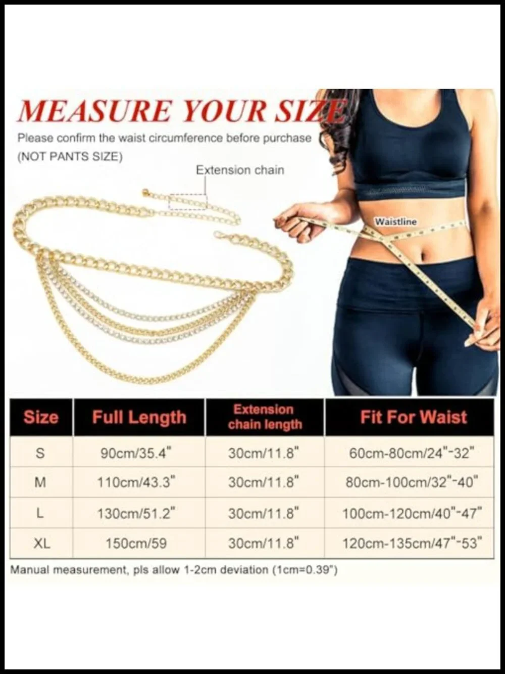 Multilayer Chain Belt Rhinestone Metal Punk Gold Waist Chain